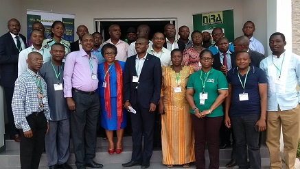 Mrs. Mary Uduma, NiRA president flanked by speakers and participants at the one-day media college held in Lagos on Thursday.